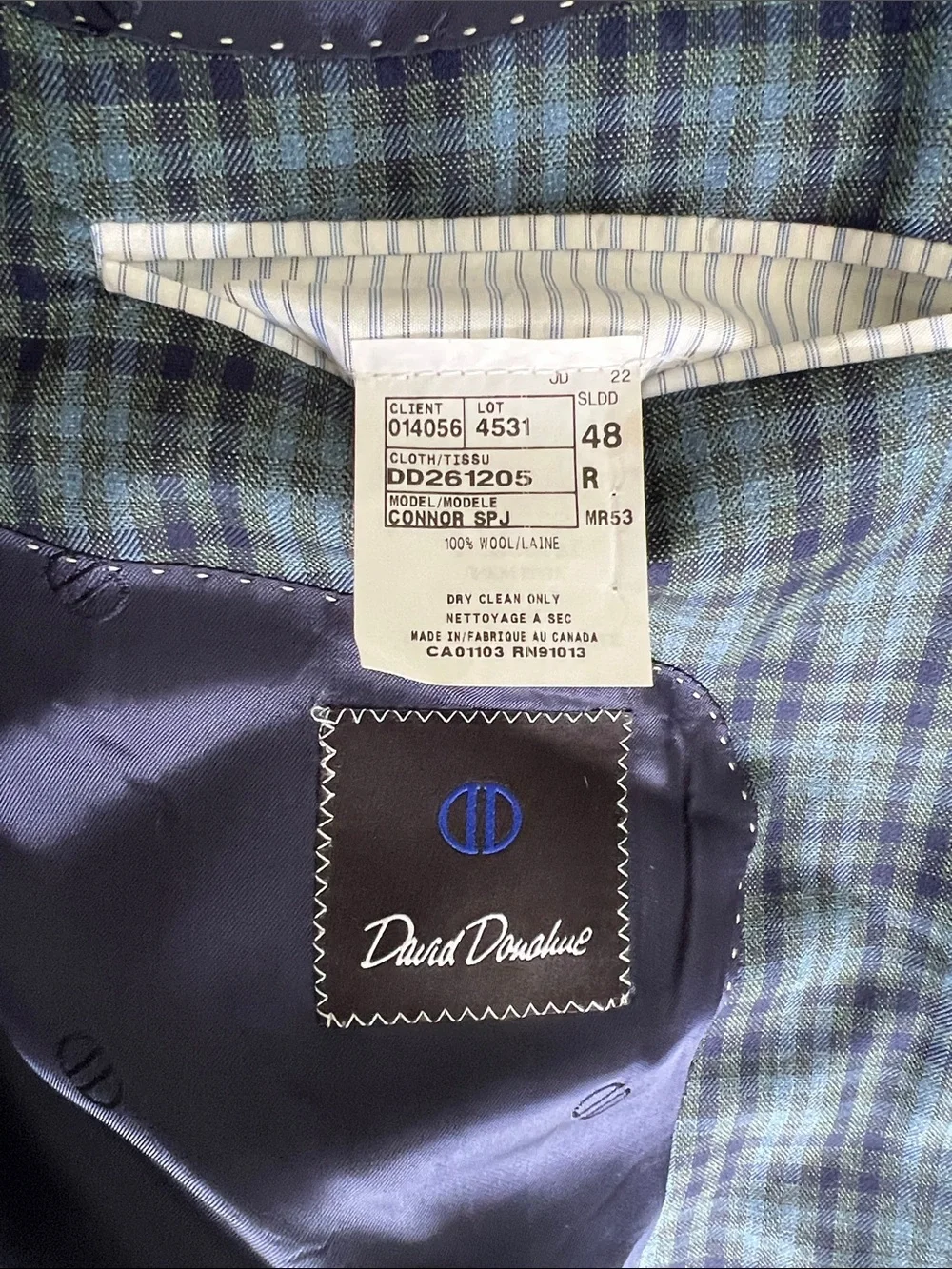 David Donahue Olive and Navy Plaid Sport Coat